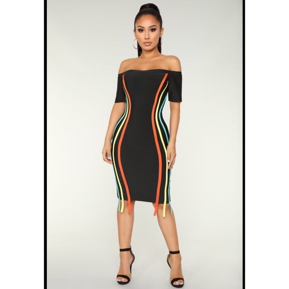 Fashion Nova Dresses & Skirts - Fashion Nova Black Midi Dress with Multicolor Stripes